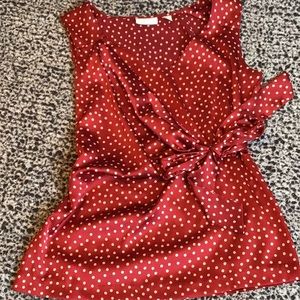 Red polka dot silky blouse